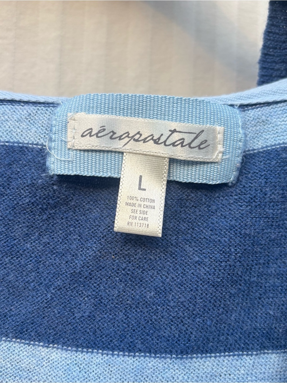 Aeropostale Two-Tone Blue Striped Knit Tee - Picture 2 of 4